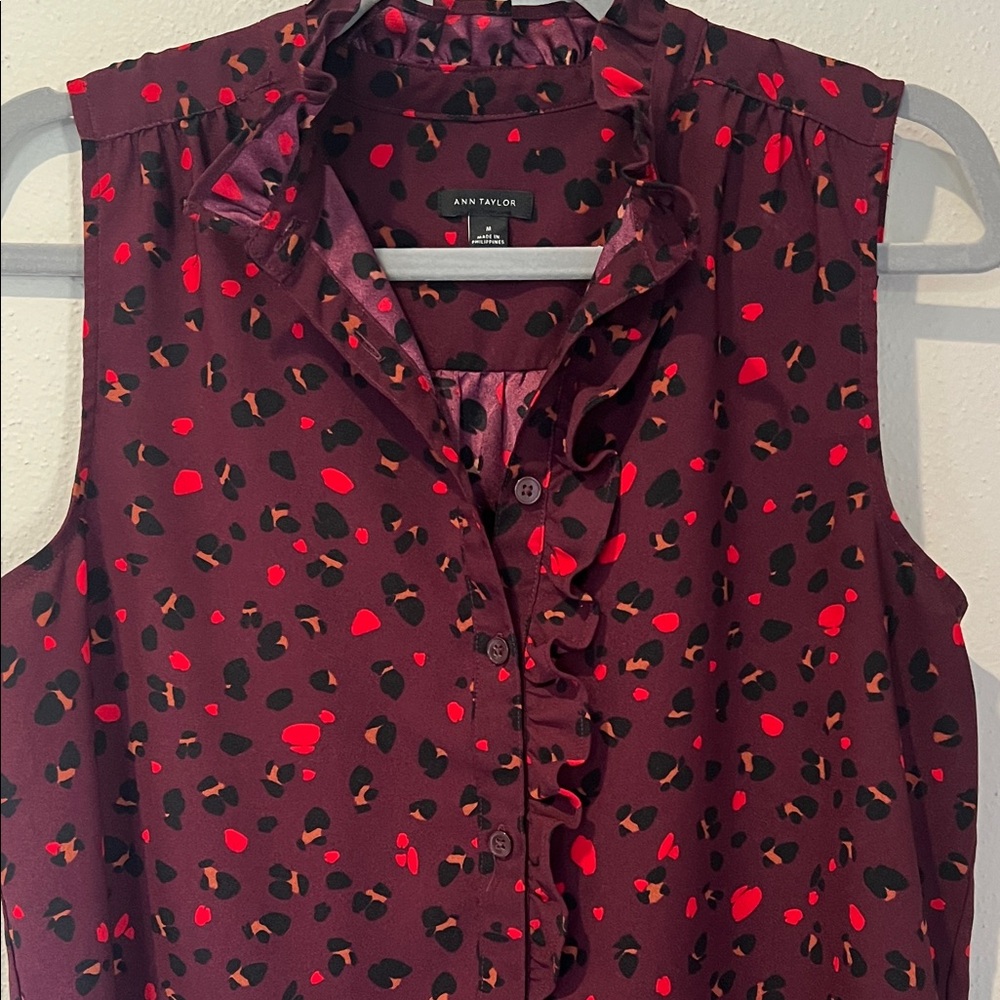 Sleeveless Maroon Animal Print Ruffle - Picture 4 of 4